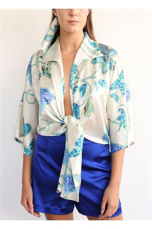Silk shirt with blue flowers Capri Chic | CAMICIANODOBEIGEBLU